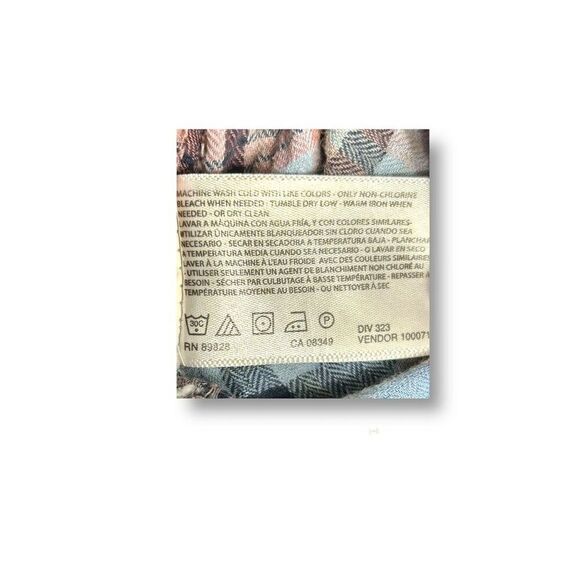 Vintage America Blues XL Plaid Fade Roll Tab Sleeves Back Lace Top Boho Western - Picture 7 of 9